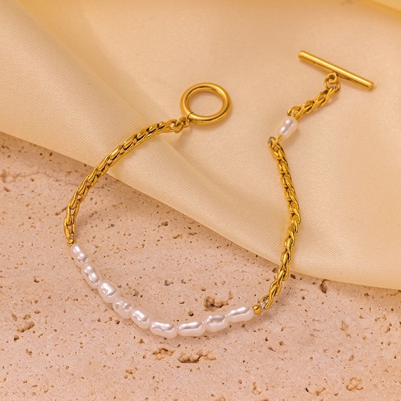 Gold Pearl Bracelet*Ocean Inspired*Vintage Inspired*Toggle Closure*Waterproof - Picture 3 of 7